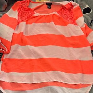 Rue21 Neon Coral and White Striped Blouse